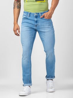 Spykar - Men Light Blue Cotton Regular Fit Narrow Length Jeans (Rover)