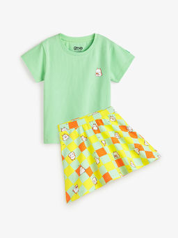 Plan B - Checkered Skater Skirt & T-Shirt (Set of 2)
