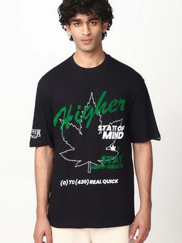 Bewakoof - Air 1.0 Men's Jet Black Higher Graphic Printed Oversized T-shirt