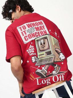 Bewakoof - Air 1.0 Men's Salsa Red Log Off Graphic Printed Oversized T-shirt
