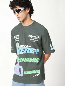Bewakoof - Air 1.0 Men's Grey Energy Varsity Graphic Printed Oversized T-shirt