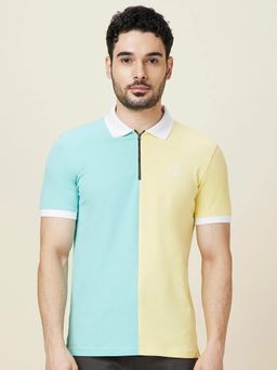 Being Human - Men Sea Green and Panna Cotta Polo Neck T-Shirt