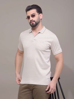 CRIMSOUNE CLUB - Men Beige Polo T-Shirt