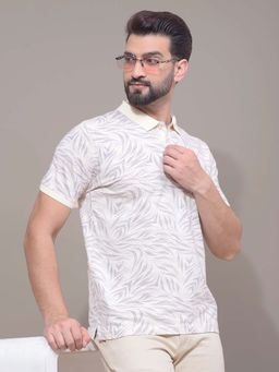 CRIMSOUNE CLUB - Men Cream Printed Polo T-Shirt