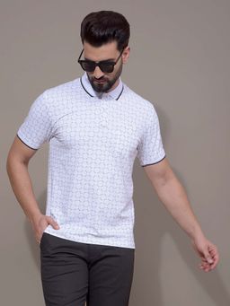 CRIMSOUNE CLUB - Men White Printed Polo T-Shirt
