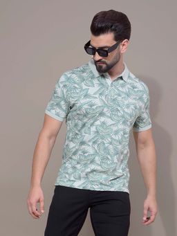 CRIMSOUNE CLUB - Men Green Floral Print Polo T-Shirt