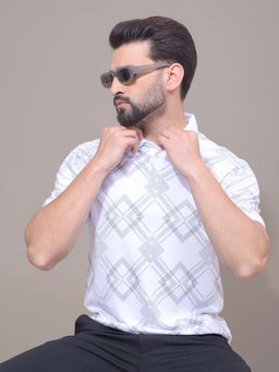 CRIMSOUNE CLUB - Men White Printed Pure Cotton Polo T-Shirt