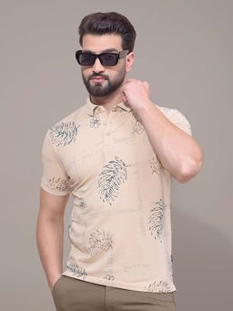 CRIMSOUNE CLUB - Men Beige Print Polo T-Shirt
