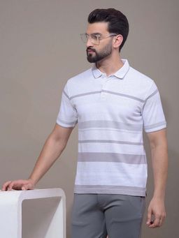 CRIMSOUNE CLUB - Men Grey Horizontal Stripes Polo T-Shirt