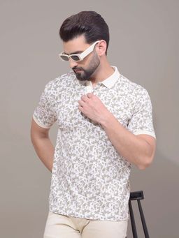 CRIMSOUNE CLUB - Men Olive Floral Print Polo T-Shirt