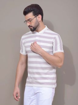 CRIMSOUNE CLUB - Men Purple Horizontal Stripes Polo T-Shirt