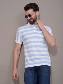 CRIMSOUNE CLUB - Men Blue Horizontal Stripes Polo T-Shirt