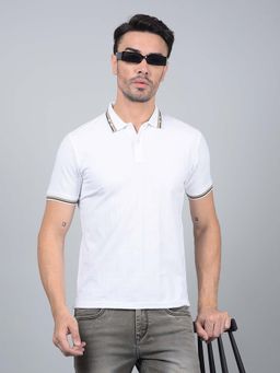 CRIMSOUNE CLUB - Men White Jacquard Polo T-Shirt