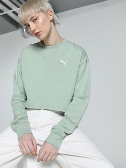 Puma - Crew Neck Relaxed Fit Womens Green Crew Sweatshirt