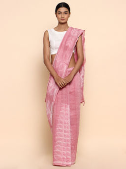 CHOWDHRAIN - Dusty Pink Shibori Saree with Unstitched Blouse Piece