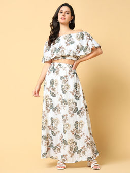 SHOWOFF - Womens Green Floral Printed Co-Ord (Set of 2)