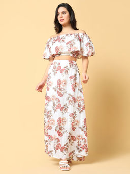 SHOWOFF - Womens Red Floral Printed Co-Ord (Set of 2)