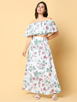 SHOWOFF - Womens Green Floral Printed Co-Ord (Set of 2)