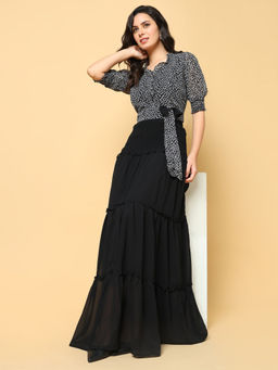 SHOWOFF - Womens Black Printed Co-Ord (Set of 2)