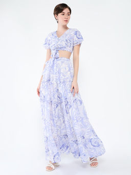 SHOWOFF - Womens Blue Floral Printed Co-Ord (Set of 2)