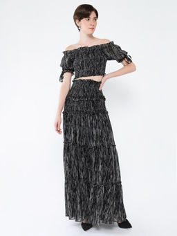 SHOWOFF - Womens Black Printed Co-Ord (Set of 2)