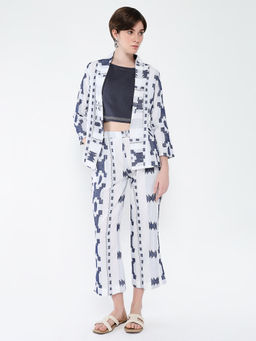 SHOWOFFFF - Womens Navy Blue Woven Design Co-Ord (Set of 3)