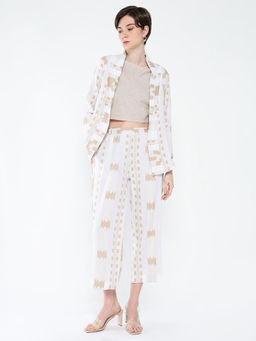 SHOWOFF - Womens Off White Woven Design Co-Ord (Set of 3)