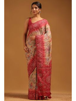 Soch - Womens Light Gold Tussar Saree with Unstitched Blouse