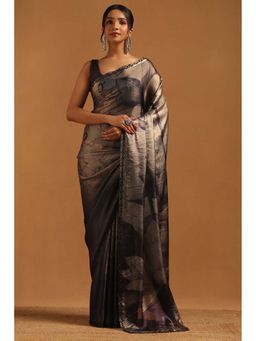 Soch - Womens Navy Blue Organza Saree with Unstitched Blouse