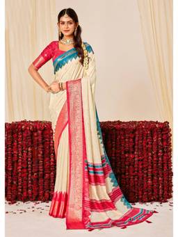 Nyri - Velvet Tussar Silk Woven White Saree