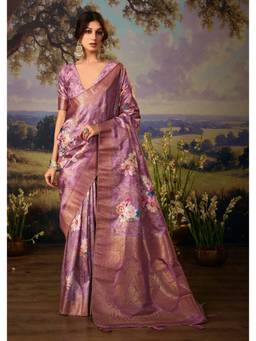 Nyri - Rose Pink Woven Digital Printed Soft Silk Saree