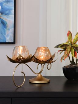 At Home by Nilkamal - Lotus Loop Metal Candle Stand|Pack of 1 |36.5 cm x 22.7 cm|Gold