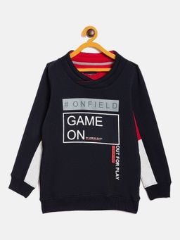 CRIMSOUNE CLUB - Boy Navy Blue Printed Round Neck Sweatshirt
