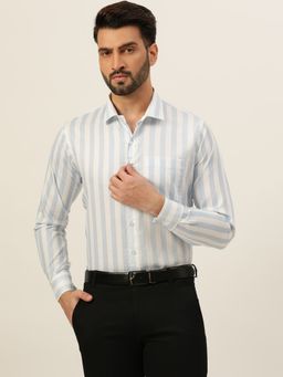 JAVINISHKA - Premium Pastel Blue Bold Stripes Formal Men Shirt