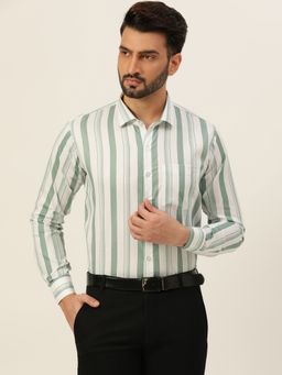 JAVINISHKA - Premium Green Dual Shaded Stripes Formal Men Shirt
