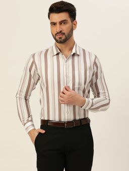 JAVINISHKA - Premium Brown Dual Shaded Stripes Formal Men Shirt