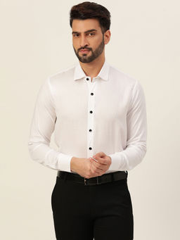 JAVINISHKA - White Premium Rayon Slim Fit Men Shirt With Black Buttons