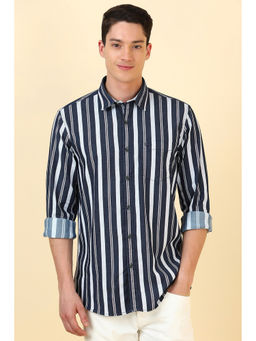 Allen Solly - Men Navy Blue Stripe Full Sleeves Casual Shirt