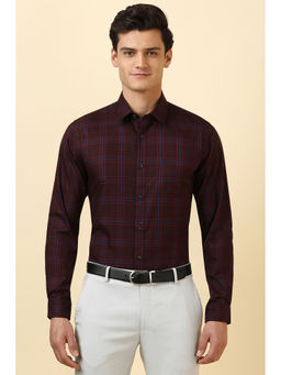 Allen Solly - Men Maroon Check Full Sleeves Formal Shirt
