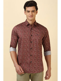 Allen Solly - Men Maroon Print Full Sleeves Casual Shirt