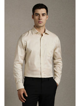 Louis Philippe - Men Beige Self Design Full Sleeves Formal Shirt