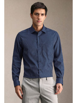 Louis Philippe - Men Navy Blue Stripe Full Sleeves Formal Shirt