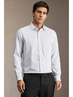 Louis Philippe - Men White Stripe Full Sleeves Formal Shirt