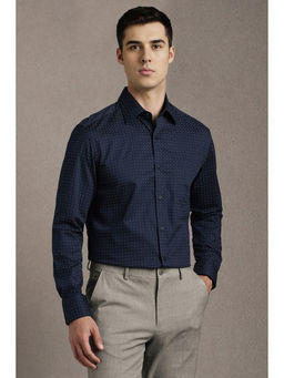 Louis Philippe - Men Navy Blue Print Full Sleeves Formal Shirt