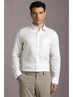 Louis Philippe - Men White Textured Full Sleeves Formal Shirt