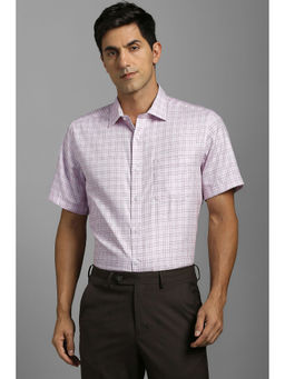 Louis Philippe - Men Pink Check Half Sleeves Formal Shirt