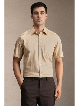 Louis Philippe - Men Beige Print Half Sleeves Formal Shirt
