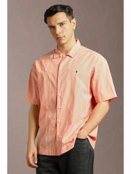 Louis Philippe - Men Peach Check Half Sleeves Casual Shirt
