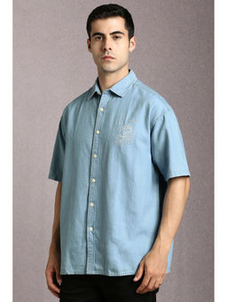 Louis Philippe - Men Light Blue Embroidered Half Sleeves Casual Shirt