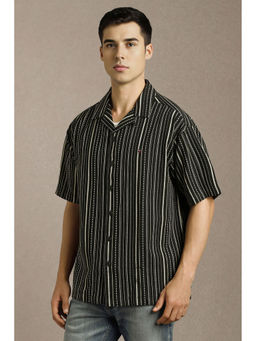 Louis Philippe - Men Black Stripe Half Sleeves Casual Shirt